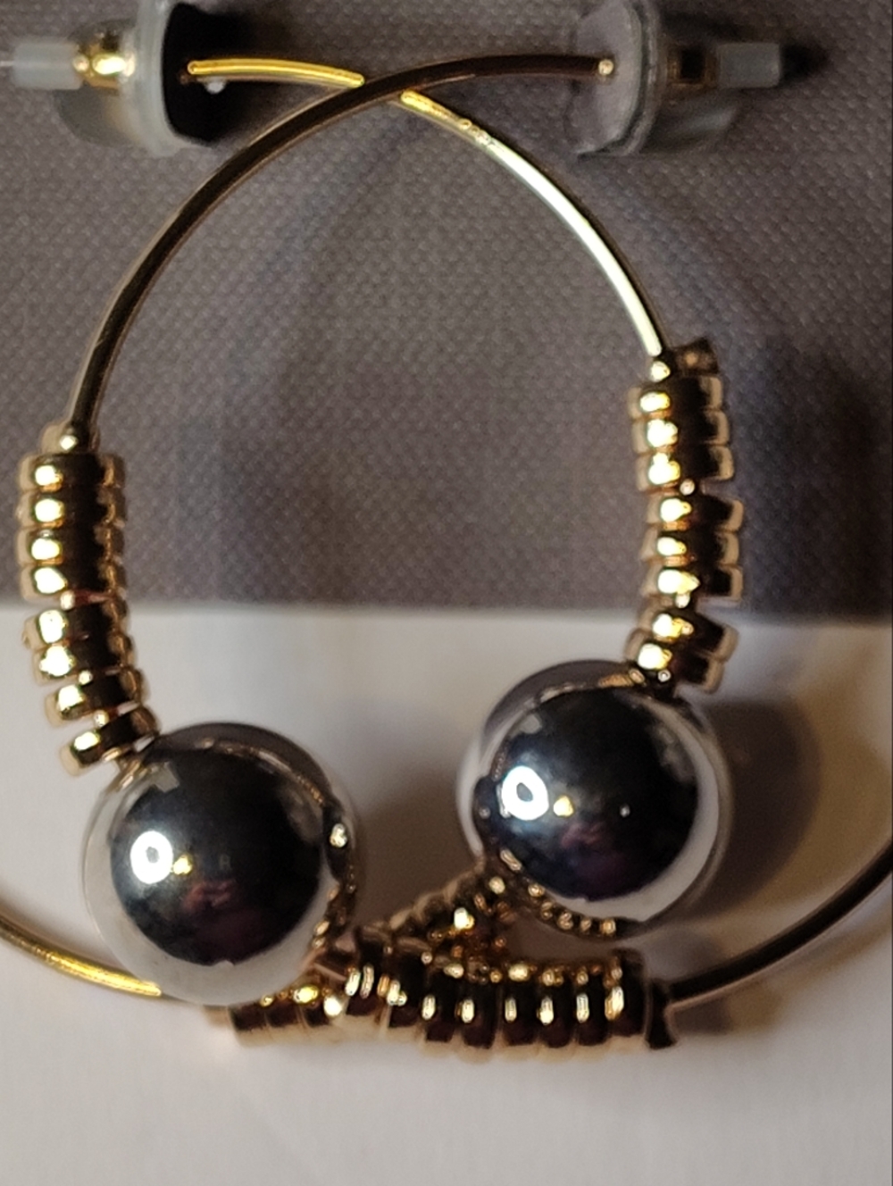 Daisy Fuentes Shiny Silver Hoop Earrings with Orb Accents - Picture 2 of 4
